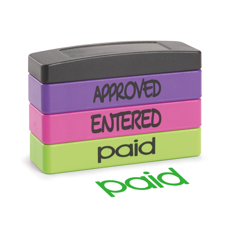 Stamp-Ever Stakz Pre-Inked Message Stamp - Approved, Entered, Paid - Purple, Pink, Green Ink - Impression Size: 5/8    x 1-13/16 - Image 3